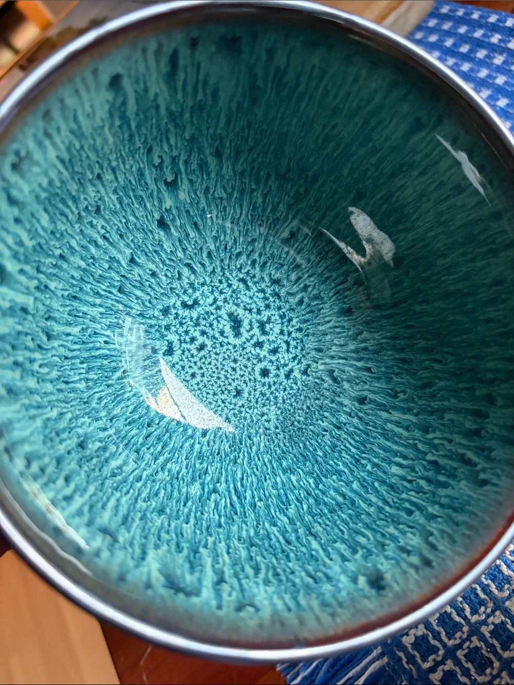 Reactive Glaze Ceramic Serving Bowls in Teal and Blue